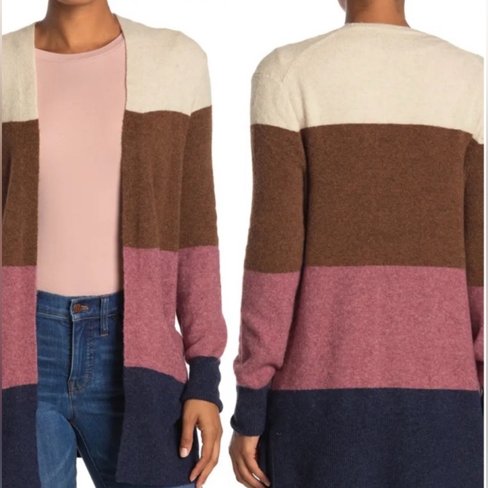 Madewell Open Front Cardigan Sweater in Coziest Yarn Colorblock Women Size M